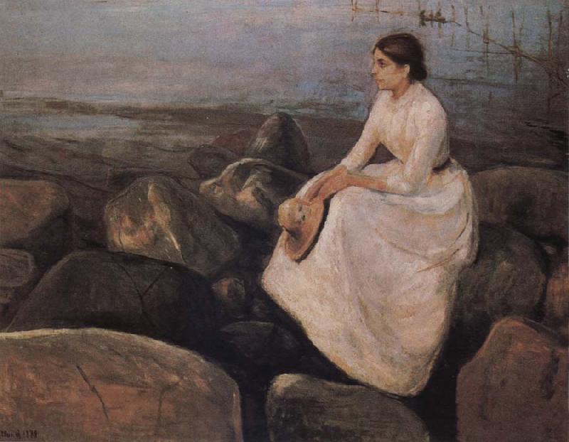 Edvard Munch The Lady sitting the bank of the sea China oil painting art